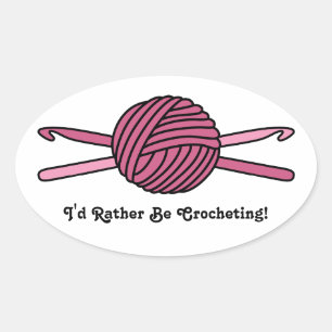 Rosa Ball aus Garn und Crochet-Hooks Ovaler Aufkleber