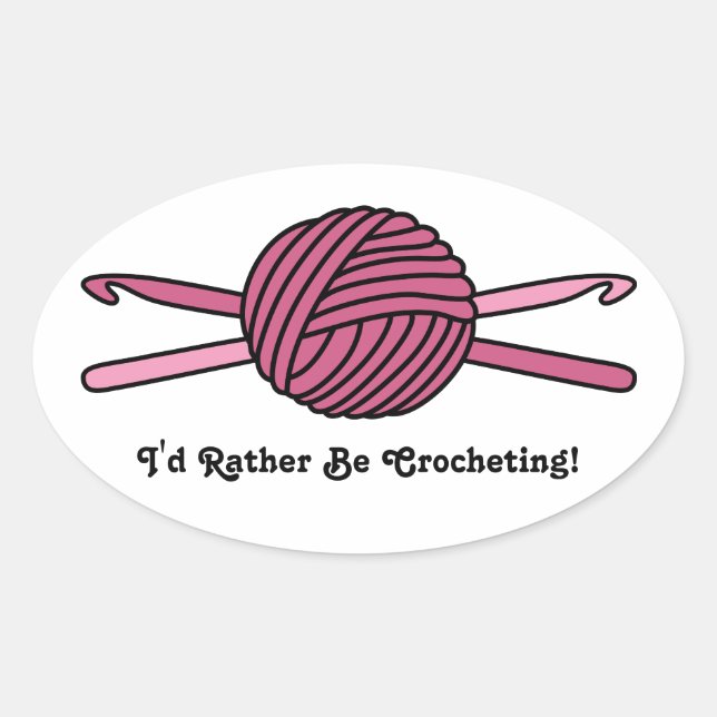 Rosa Ball aus Garn und Crochet-Hooks Ovaler Aufkleber (Vorderseite)