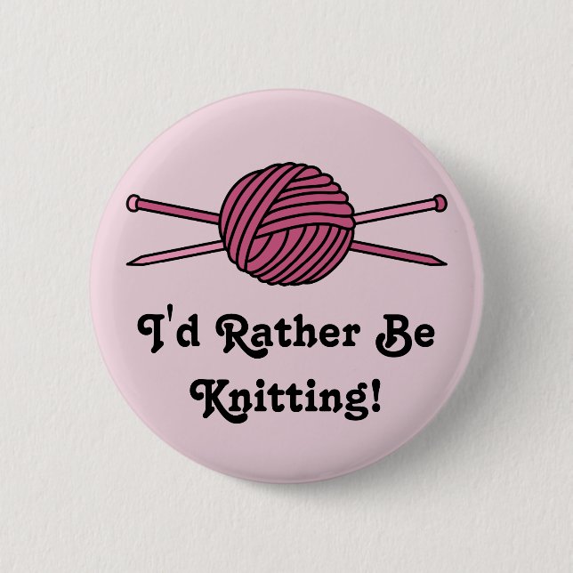 Rosa Ball des Garns u. der Stricknadeln Button (Vorderseite)