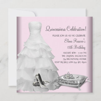 Rosa Ball Gown High Heel Shoes Pink Quinceanera Einladung