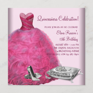 Rosa Ball Gown High Heel Shoes Pink Quinceanera Einladung