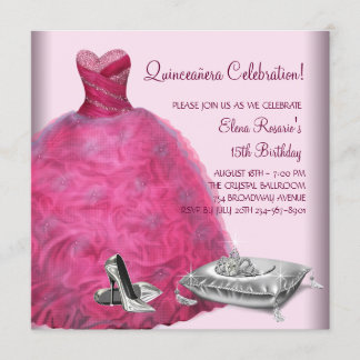 Rosa Ball Gown High Heel Shoes Pink Quinceanera Einladung