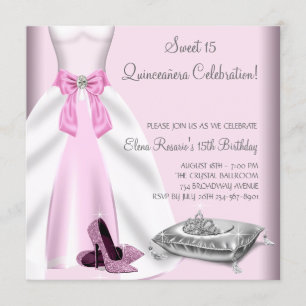 Rosa Ball Gown High Heel Shoes Quinceanera Einladung
