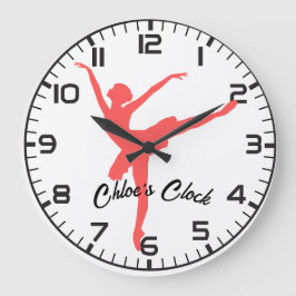 Rosa Ballerina. Anpassbarer Name. Große Wanduhr