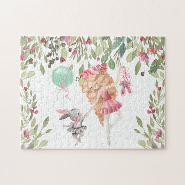 Rosa Ballerina Bunny Blume Ballettschuhe Puzzle (Horizontal)