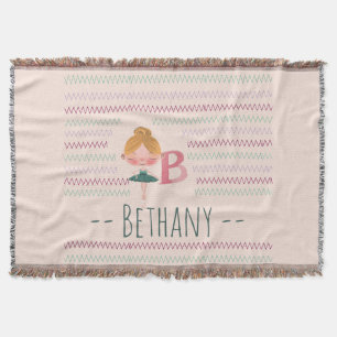 Rosa Ballerina-Monogramm B – Personalisierte Kunst Decke