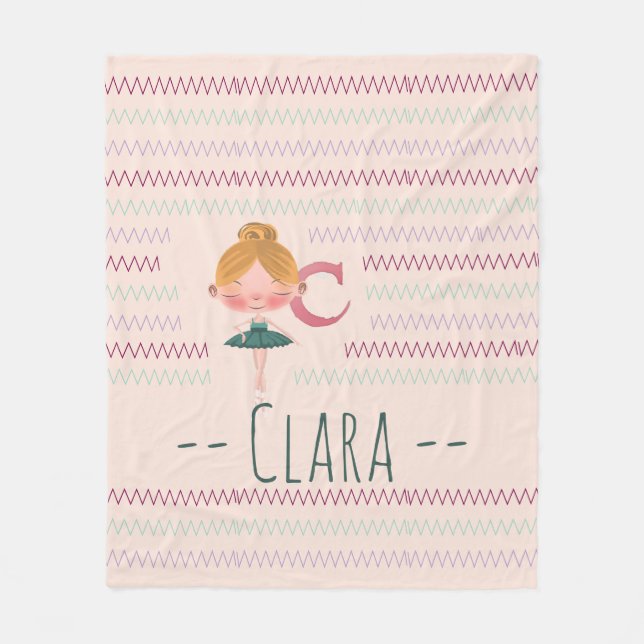 Rosa Ballerina-Monogramm C Name Fleecedecke (Vorderseite)