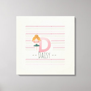 Rosa Ballerina-Monogramm D – Personalisierte Kunst Leinwanddruck