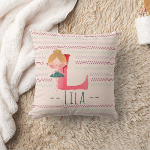 Rosa Ballerina-Monogramm L – Personalisierte Kunst Kissen