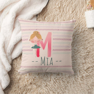 Rosa Ballerina-Monogramm M – Personalisierte Kunst Kissen