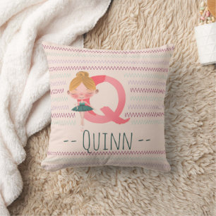 Rosa Ballerina-Monogramm Q – Personalisierte Kunst Kissen