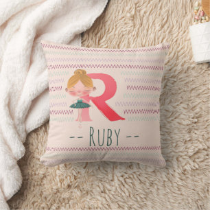 Rosa Ballerina-Monogramm R – Personalisierte Kunst Kissen