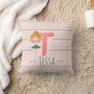 Rosa Ballerina-Monogramm T – Personalisierte Kunst Kissen