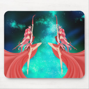 Rosa Ballerina Nachthimmel Smaragdgrün  Mousepad