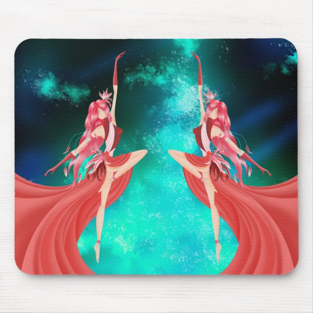 Rosa Ballerina Nachthimmel Smaragdgrün  Mousepad (Vorne)