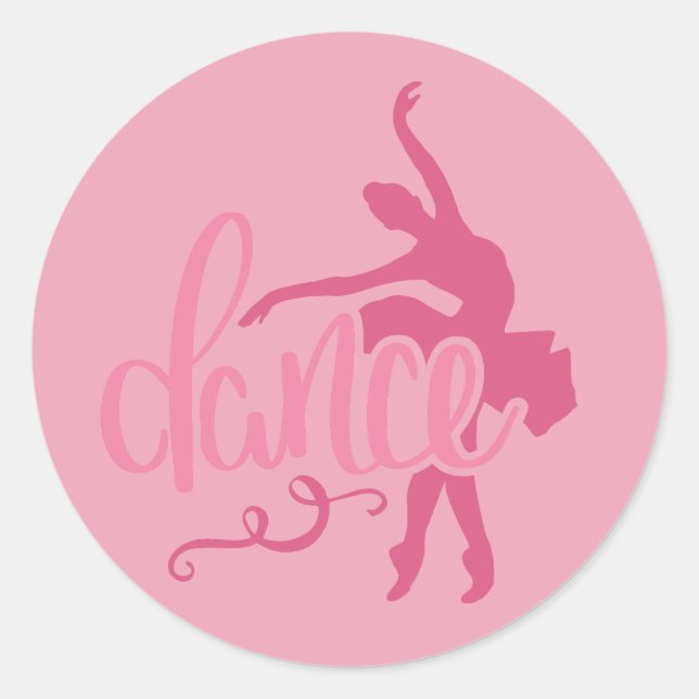 Rosa Ballerina Silhouette Ballett Tanz Runder Aufkleber (Vorderseite)