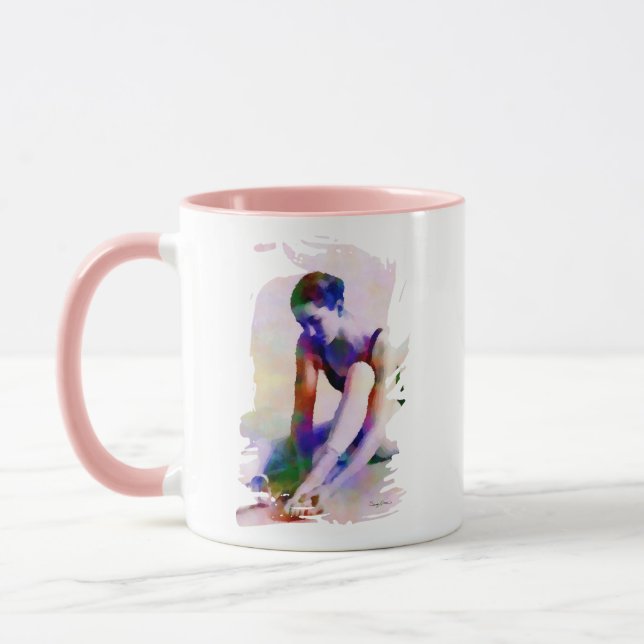 Rosa Ballerina Wasserfarbe Zeitgenössische Kunst Tasse (Links)