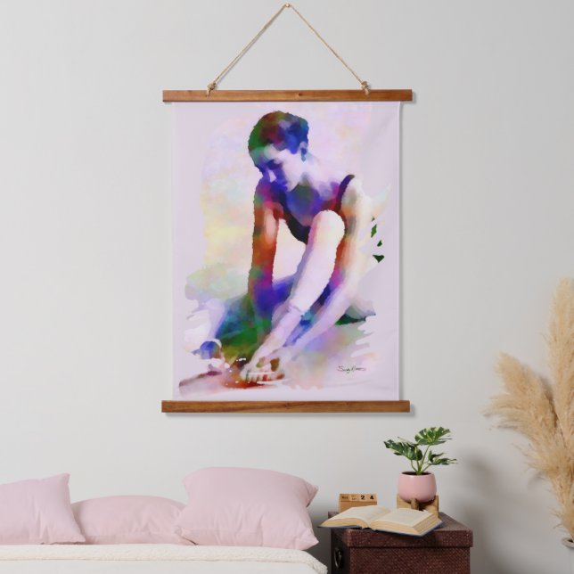 Rosa Ballerina Wasserfarbe Zeitgenössische Kunst Wandteppich Mit Holzrahmen (Schlafzimmer)