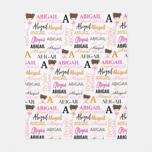 Rosa Ballerinas mit Name und Monogramm-Collage Fleecedecke (Vorderseite)