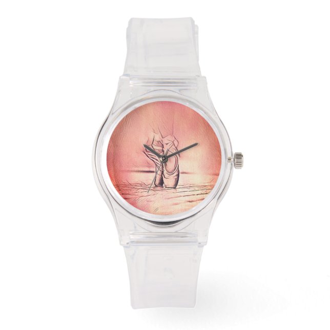 Rosa Ballettschuhe auf Pointe Armbanduhr (Vorderseite)