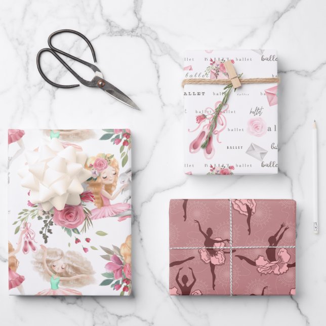 Rosa Balletttänzerin Geschenkpapierbögen Geschenkpapier Set (Vorderseite)
