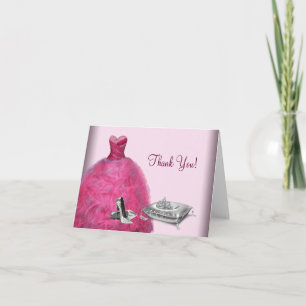 Rosa Ballkleid-Hochzeitsabsätze Tiara Dankeskarten Dankeskarte