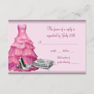 Rosa Ballkleid-hohe Ferse beschuht Quinceanera RSVP Karte