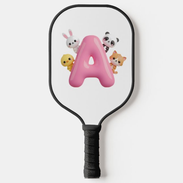 Rosa Ballon Buchstabe A Waldtiere  Pickleball Schläger (Vorderseite)