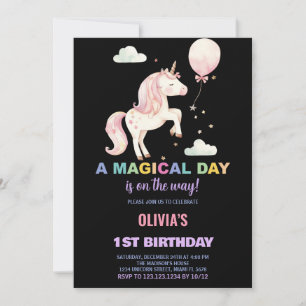 Rosa Ballon Einhorn Einladung zum Geburtstag