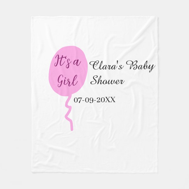 Rosa Ballon es ist ein Mädchen Dusche hinzufügen N Fleecedecke (Vorderseite)