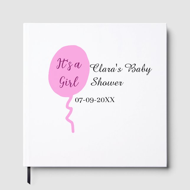 Rosa Ballon es ist ein Mädchen Dusche hinzufügen N Gästebuch (Vorderseite)