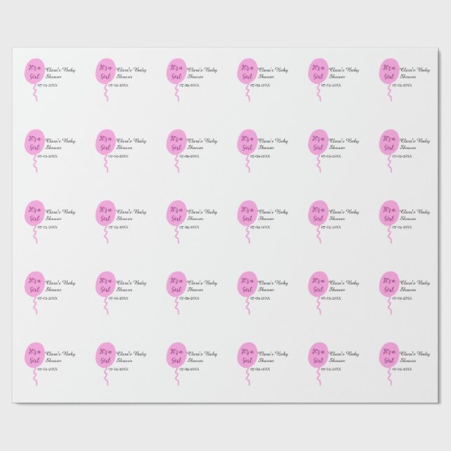 Rosa Ballon es ist ein Mädchen Dusche hinzufügen N Geschenkpapier (Flach)