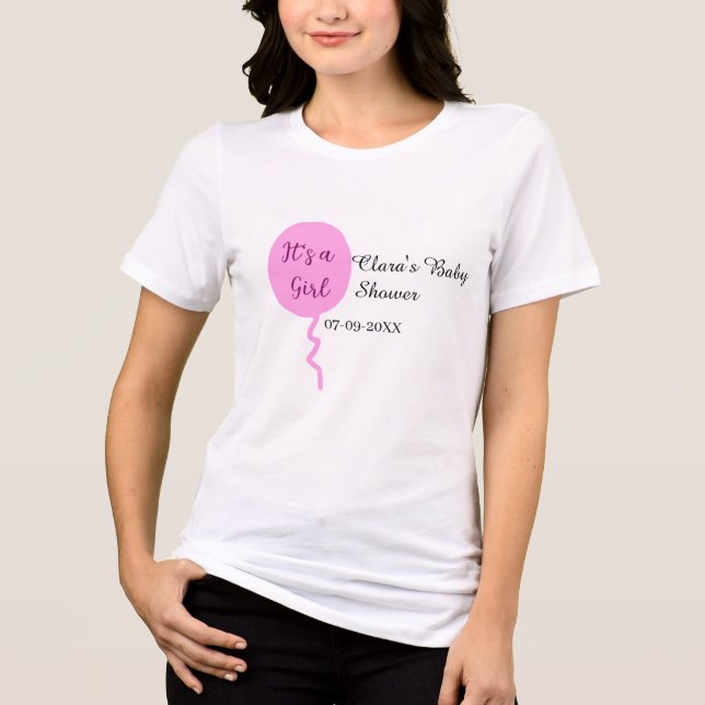 Rosa Ballon es ist ein Mädchen Dusche hinzufügen N Tri-Blend Shirt (Vorderseite)