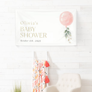 Rosa Ballon, Eukalyptus, Babydusche Willkommen Banner