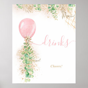 Rosa Ballon Eukalyptus Foliage Garland Drinks Poster