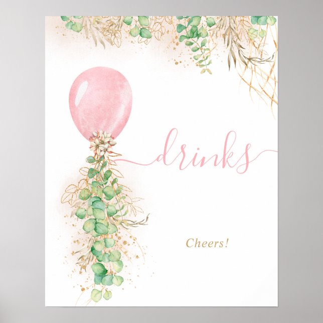 Rosa Ballon Eukalyptus Foliage Garland Drinks Poster (Vorne)