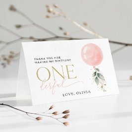 Rosa Ballon, Eukalyptus, Grüne, Erster Geburtstag Dankeskarte