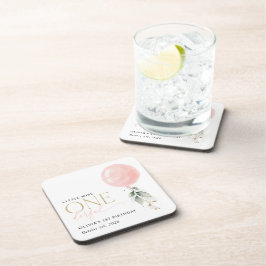 Rosa Ballon, Eukalyptus, Grüne, Erster Geburtstag Getränkeuntersetzer