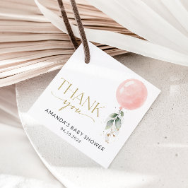 Rosa Ballon, Eukalyptus, Grünpflanzen, Babydusche Geschenkanhänger