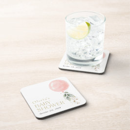 Rosa Ballon, Eukalyptus, Grünpflanzen, Babydusche Getränkeuntersetzer