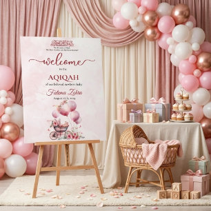 Rosa Ballon Kinderwagen Baby Mädchen Muslim Aqiqah Acrylschild