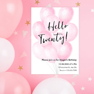 Rosa Ballon minimalistisch Geburtstag Einladung