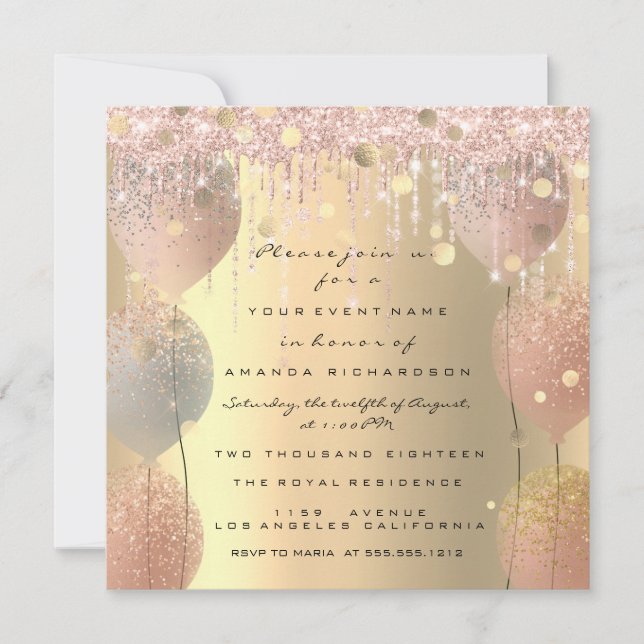 Rosa Ballon Sweet 16. Brautparty Einladung (Vorderseite)