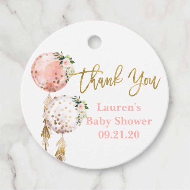 Rosa Ballons Babydusche Geschenkanhänger (Vorderseite)