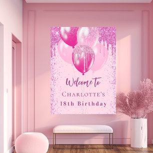 Rosa Ballons Geburtstag Mädchen willkommen Party Poster