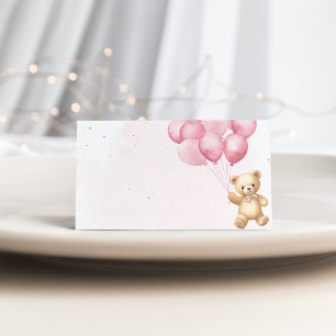 Rosa Ballons Teddybär Babydusche Platzkarte