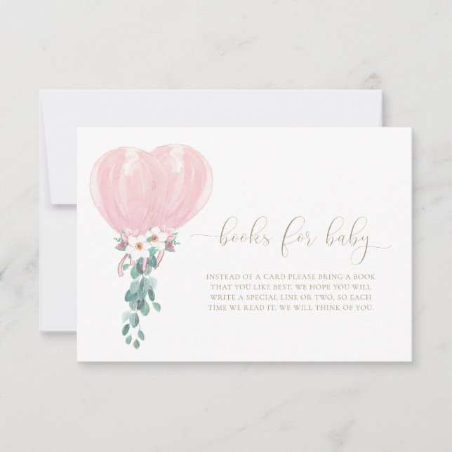 Rosa Balloons Bücher für Babyanfrage Einladung (Vorderseite)