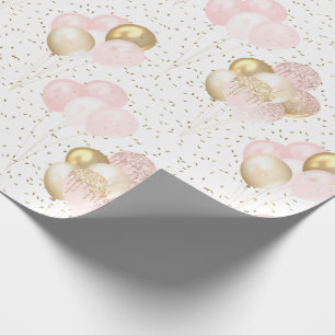 Rosa Balloons Goldener Glitzer und Confetti Geschenkpapier
