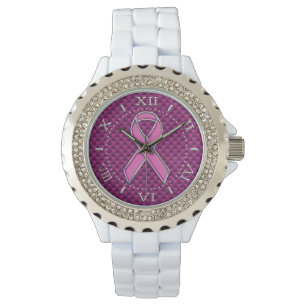 Rosa Band-Bewusstsein Fuchsia Carbon Style Dial Armbanduhr