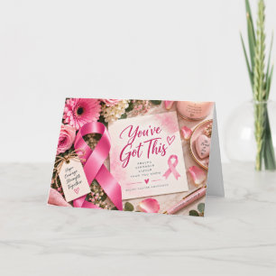 Rosa Band Brustkrebs-Bewusstsein Blumen  Karte